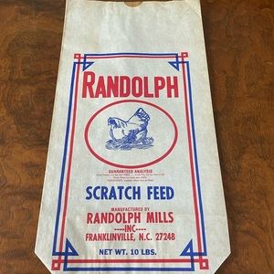 Randolph Scratch Feed vintage paper bag chicken feed advertising sack